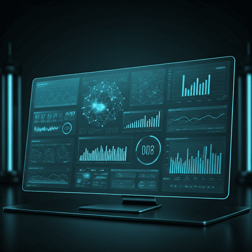 Futuristic analytics dashboard with neural network visualizations